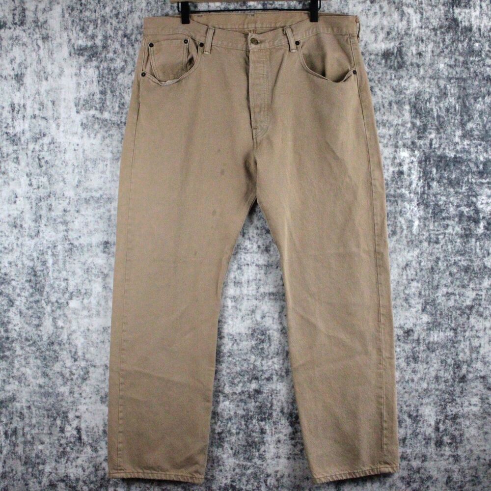 Vintage Levis 501 Jeans Mens 38 x 30 Tan Khaki Button Fly Pants Y2K